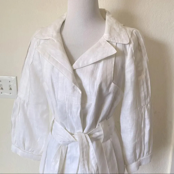 ZARA White 100%  Linen Belted Summer Jacket Small - Picture 15 of 15